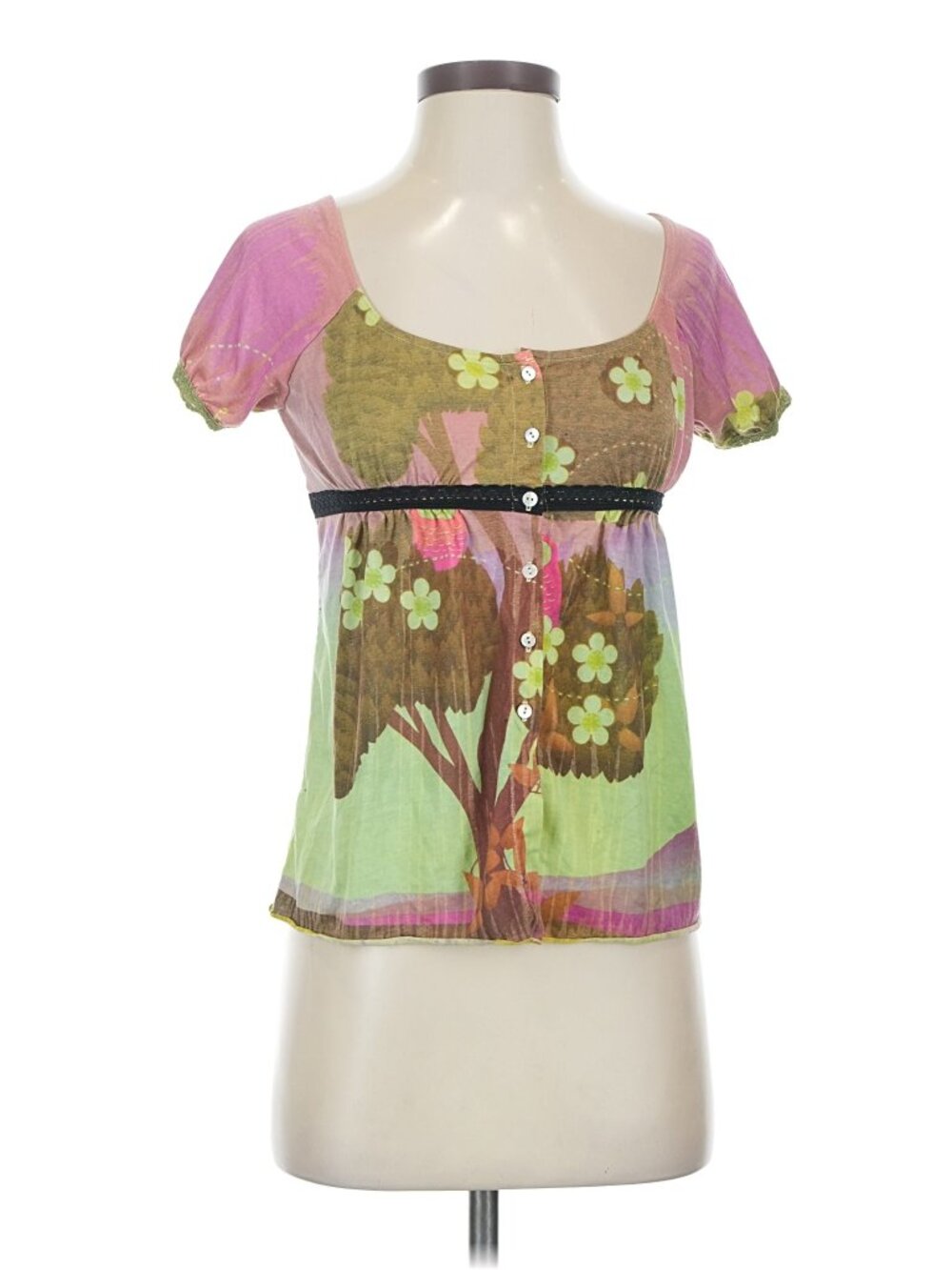 Tree Owl Print Babydoll Style Shirt Top 1990s WHIMSICAL Y2K VINTAGE EUC RARE